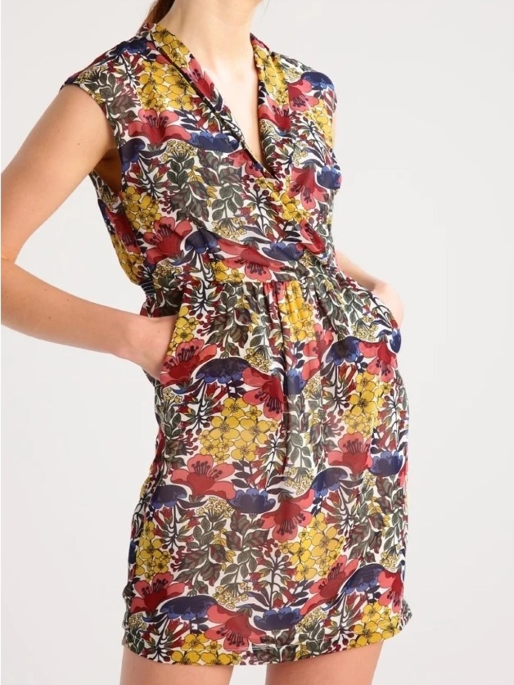 Molly Bracken| Olive Wine Mustard Floral Cap Sleeve Midi Dress Sz S